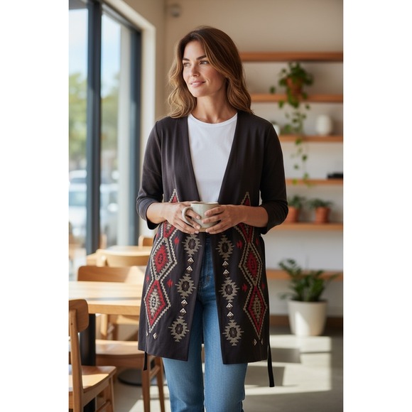 Urban Mangoz Sweaters - Urban Mangoz Aztec Embroidered Open Front Cardigan Southwestern Duster Small